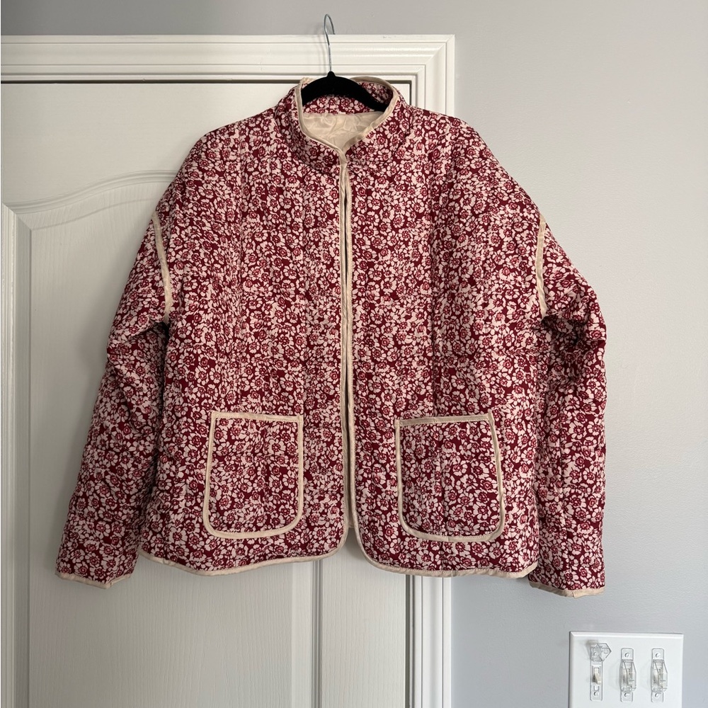 Trending Floral Red and Cream Women's Puffer Jacket
